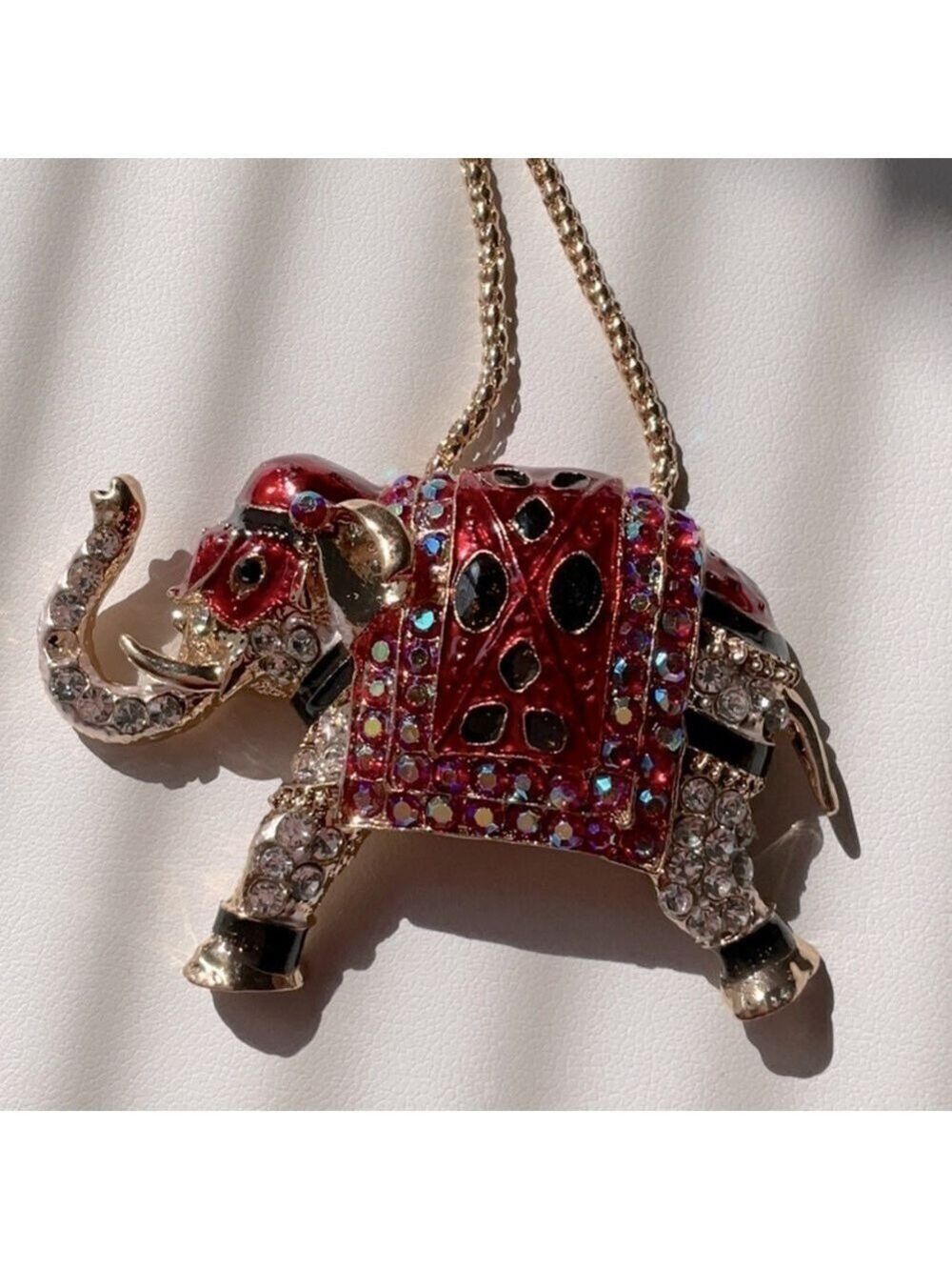 Betsey Johnson Gold Alloy Elephant Necklace Rhinestones